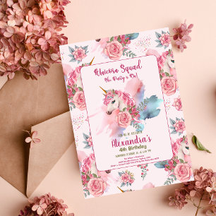 Cute Unicorn Rainbow Birthday Party Invitation