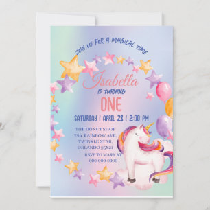 Cute Unicorn Rainbow Birthday Party kids Invitation