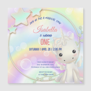 Cute Unicorn Rainbow Birthday Party kids Magnetic Invitation
