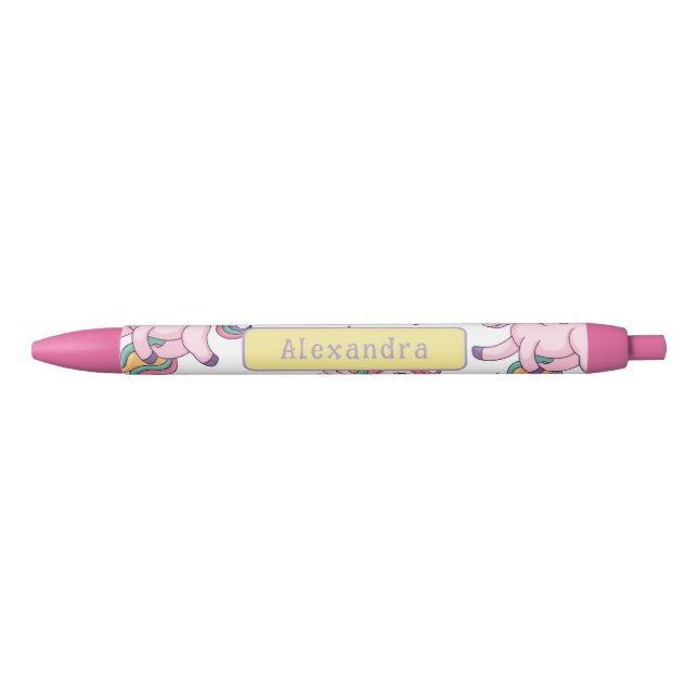 Cute Unicorn Rainbow Black Ink Pen (Front)