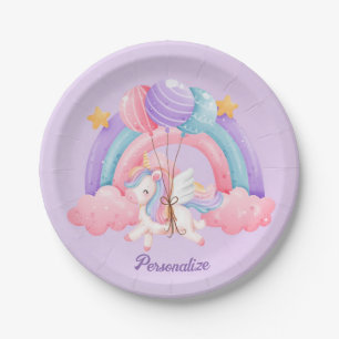 Cute Unicorn Rainbow Colorful Kids Personalized Paper Plate