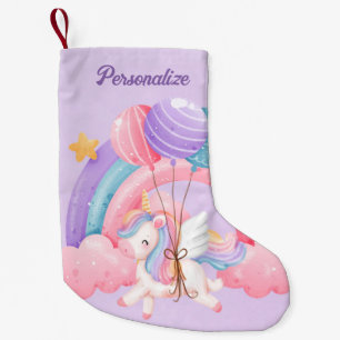 Cute Unicorn Rainbow Colorful Kids Personalized Small Christmas Stocking