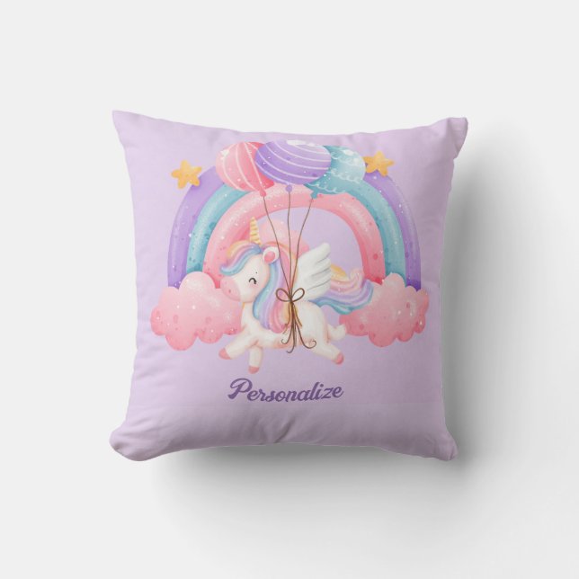 Cute Unicorn Rainbow Colourful Kids Personalised Cushion (Front)