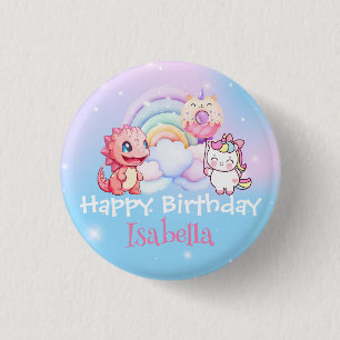 Cute Unicorn Rainbow Dino Doughnut balloon Birthda 3 Cm Round Badge