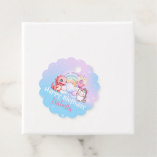 Cute Unicorn Rainbow Dino Doughnut balloon Birthda Favour Tags