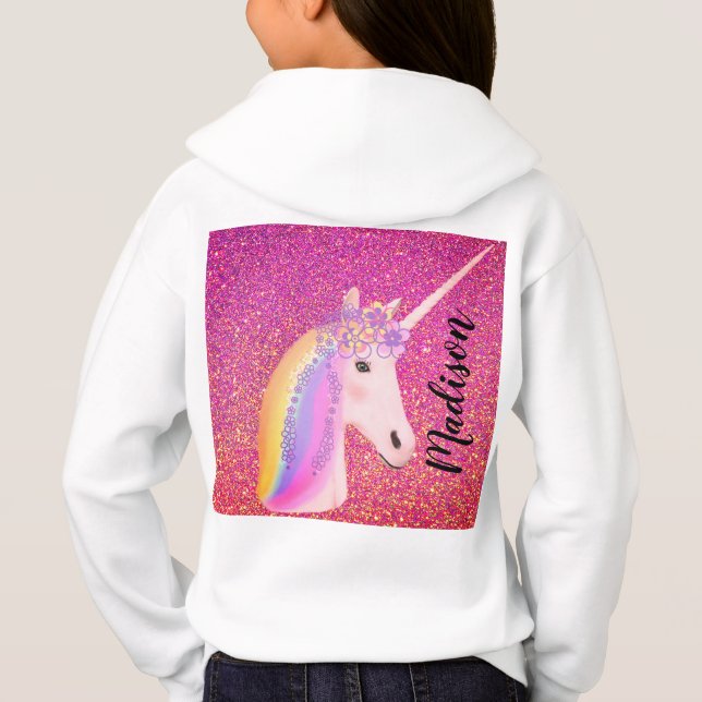 Cute Unicorn Rainbow Fantasy Pink Glitter Name (Back)