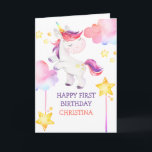 Cute Unicorn Rainbow First Happy Birthday Card<br><div class="desc">Cute Unicorn Rainbow First Happy Birthday</div>
