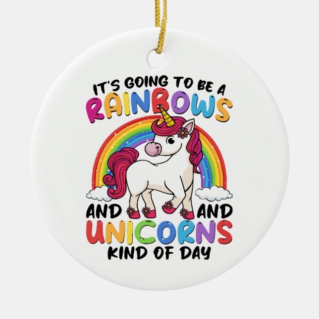 Cute Unicorn Rainbow Funny Ceramic Tree Decoration (Front)