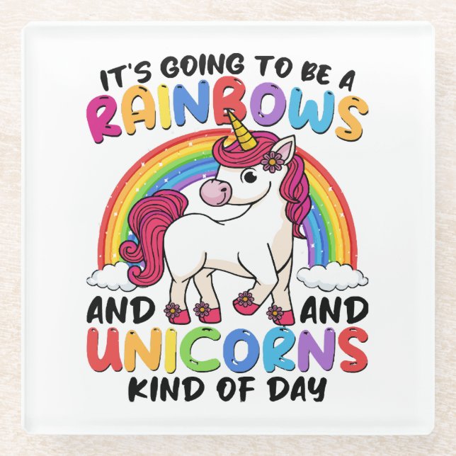 Cute Unicorn Rainbow Funny Glass Coaster (Front)