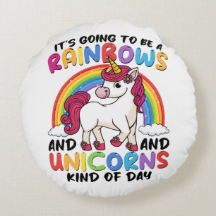 Cute Unicorn Rainbow Funny Round Cushion