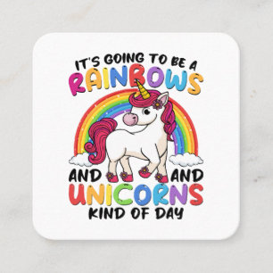 cute unicorn rainbow funny square business card