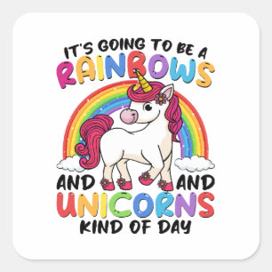 cute unicorn rainbow funny square sticker