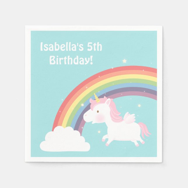 Cute Unicorn Rainbow Girls Birthday Party Supplies Napkin (Front)
