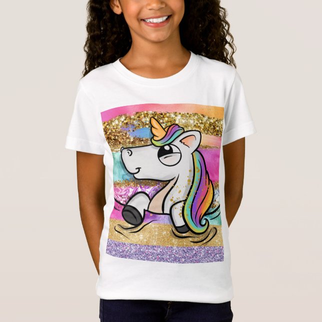 Cute unicorn rainbow glitter sparkle girls T-Shirt (Front)