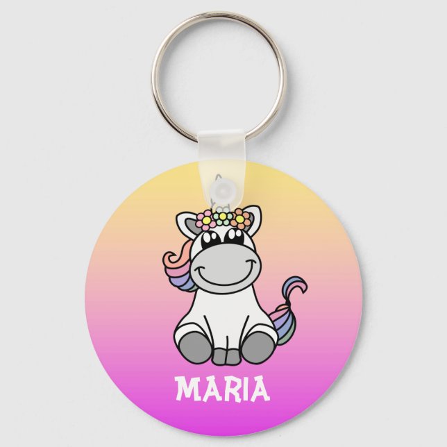 Cute Unicorn Rainbow Gradient Personalised Name Key Ring (Front)