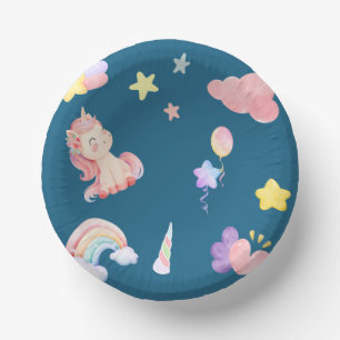 Cute Unicorn Rainbow heart balloon star pattern Paper Plate