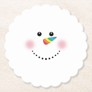 Cute Unicorn Rainbow Horn Nose Snowman Paper Coaster