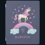 Cute Unicorn Rainbow iPad Cover<br><div class="desc">A cute unicorn with hearts and a rainbow decorate this iPad cover. Personalise it with her name. A fun gift for a girl. Designed for you by Blackberry Boulevard.</div>