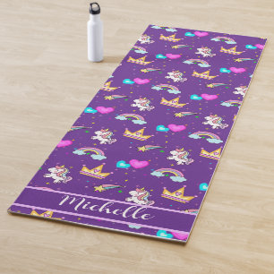 Cute unicorn rainbow kids Monogram Birthday party Yoga Mat