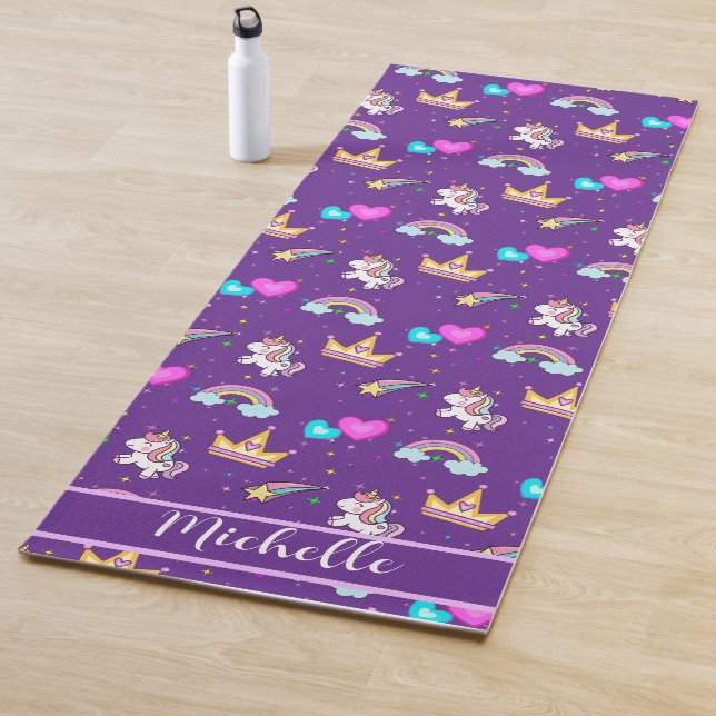 Cute unicorn rainbow kids Monogram Birthday party Yoga Mat (In Situ)