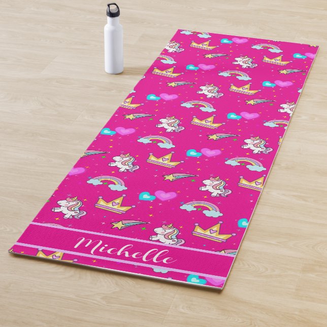 Cute unicorn rainbow kids Monogram Birthday party Yoga Mat (In Situ)