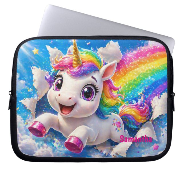 Cute Unicorn Rainbow Magical Sky Laptop Sleeve (Front)