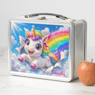 Cute Unicorn Rainbow Magical Sky Metal Lunch Box