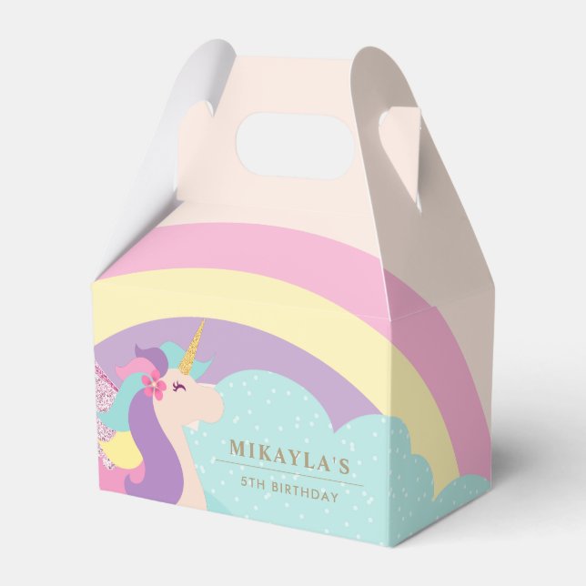Cute Unicorn Rainbow Pastel Gable Favor Box (Front Side)