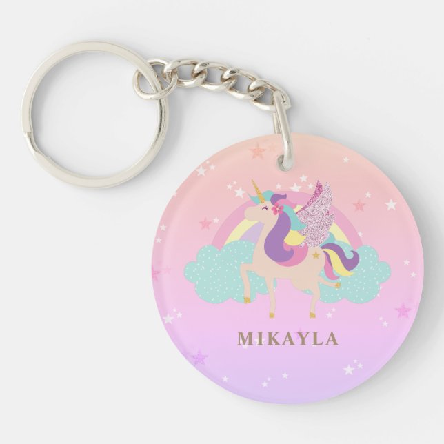Cute Unicorn Rainbow Pastel Key Ring (Front)