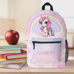 Cute Unicorn Rainbow Personalised Kids Name Printed Backpack