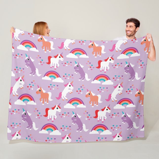 Cute Unicorn Rainbow Purple Fleece Blanket (In Situ)