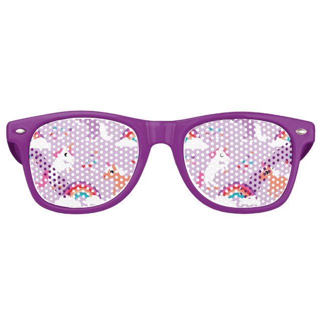 Cute Unicorn Rainbow Purple Retro Sunglasses (Front)