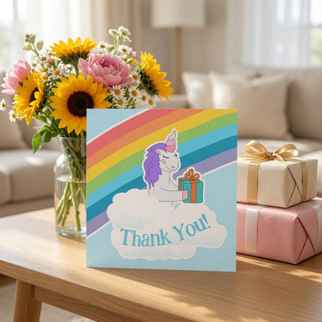 Cute Unicorn Rainbow Square Thank You Card (Creator Uploaded)