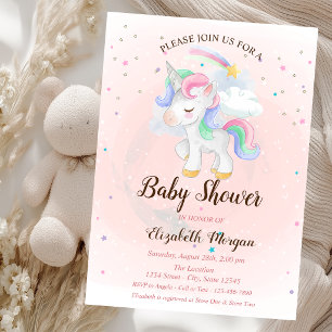 Cute Unicorn,Rainbow, Stars Baby Shower Invitation