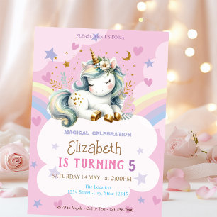 Cute Unicorn Rainbow Stars Hearts Birthday Invitation