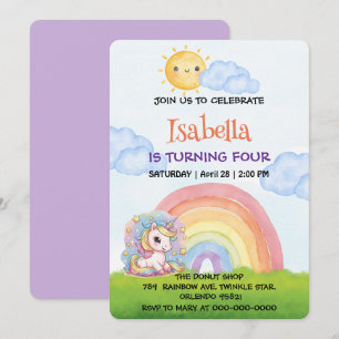 Cute unicorn rainbow sunshine sky Birthday Party Invitation