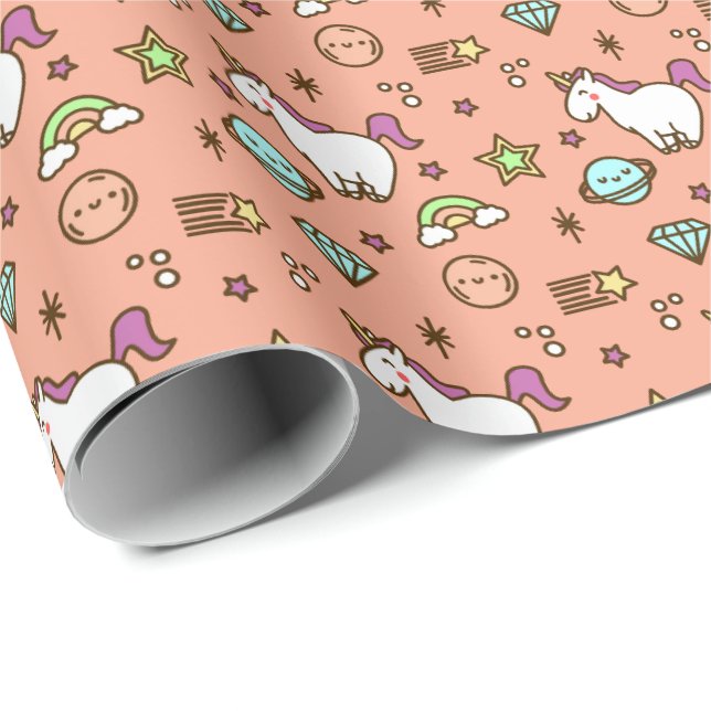 Cute Unicorn & Rainbow Wrapping Paper | Pastel  (Roll Corner)