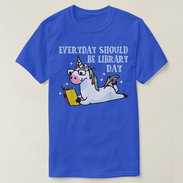 Cute Unicorn Reading Book Librarian Lover Library  T-Shirt (Design Front)