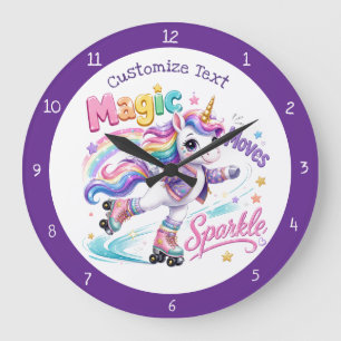 Cute Unicorn Roller Skating Girls Room Decor Large Clock