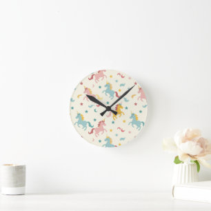 Cute Unicorn Round Clock