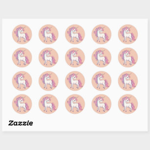 Cute Unicorn Round Stickers - Peach