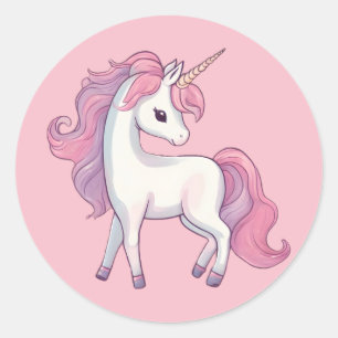Cute Unicorn Round Stickers - Pink