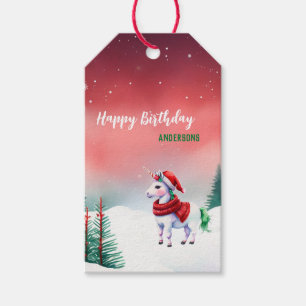 Cute unicorn Santa Christmas birthday snow party Gift Tags