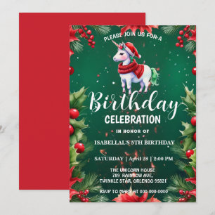 Cute unicorn Santa Christmas birthday snow party Save The Date