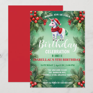 Cute unicorn Santa Christmas birthday snow party Save The Date