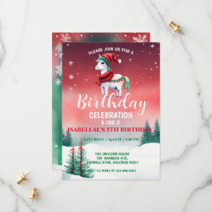 Cute unicorn Santa Christmas birthday winter party Save The Date