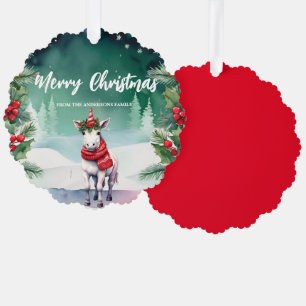 Cute unicorn Santa Xmas Holiday Party Family Tree Decoration Card