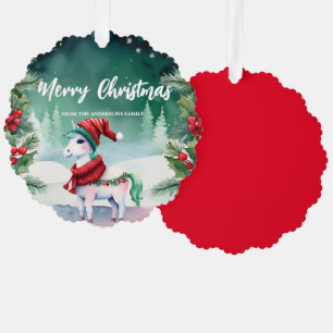 Cute unicorn Santa Xmas Holiday Party Family Tree Decoration Card