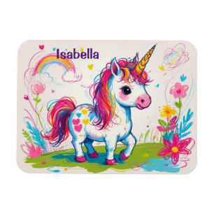 Cute Unicorn Scribbles With Name Kids Magnet