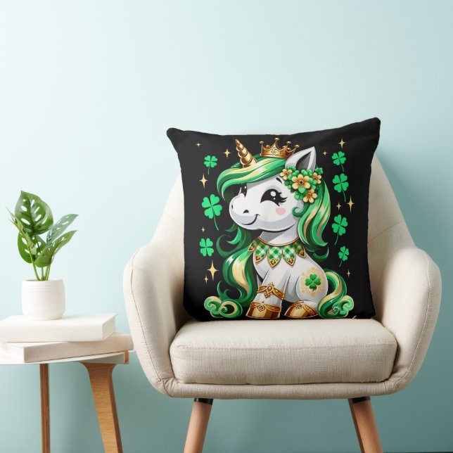Cute Unicorn Shamrock St Patricks Day Cushion (Chair)